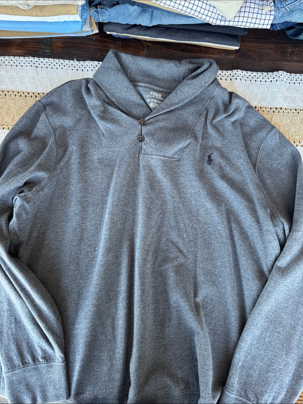 Polo by Ralph Lauren Gray Shawl-Collar Long-Sleeve Pullover